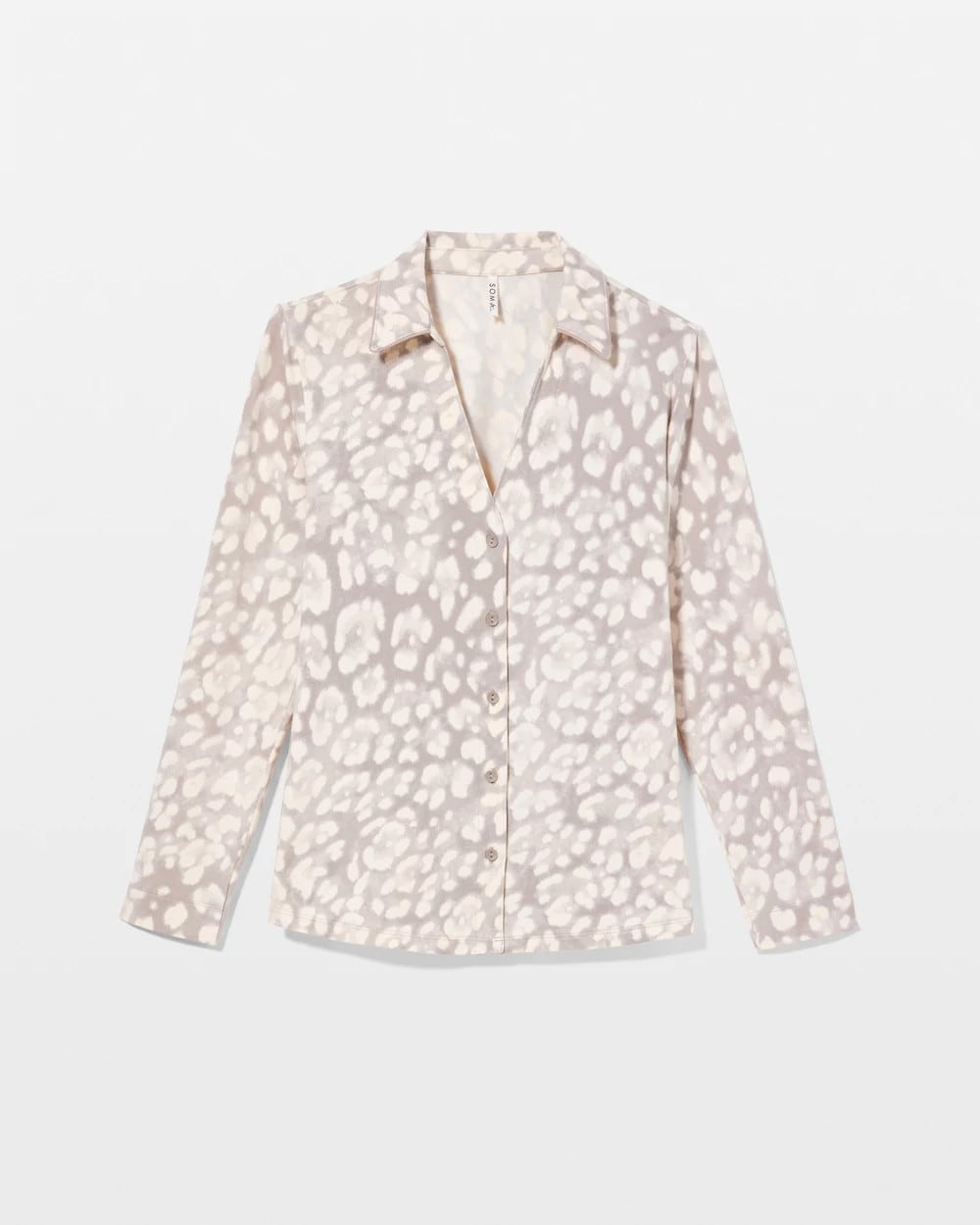 Long-Sleeve Notch Collar Pajama Top - JAGUAR SPOT G SLVR TAUPE | Soma sale