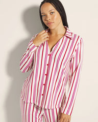 Long-Sleeve Notch Collar Pajama Top - SMART STRIPE CHAMPAGNE | Soma discount