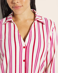 Long-Sleeve Notch Collar Pajama Top - SMART STRIPE CHAMPAGNE | Soma discount