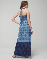 Halter Maxi Bra Dress - BELLA STAMP BORDER BLUE | Soma for sale