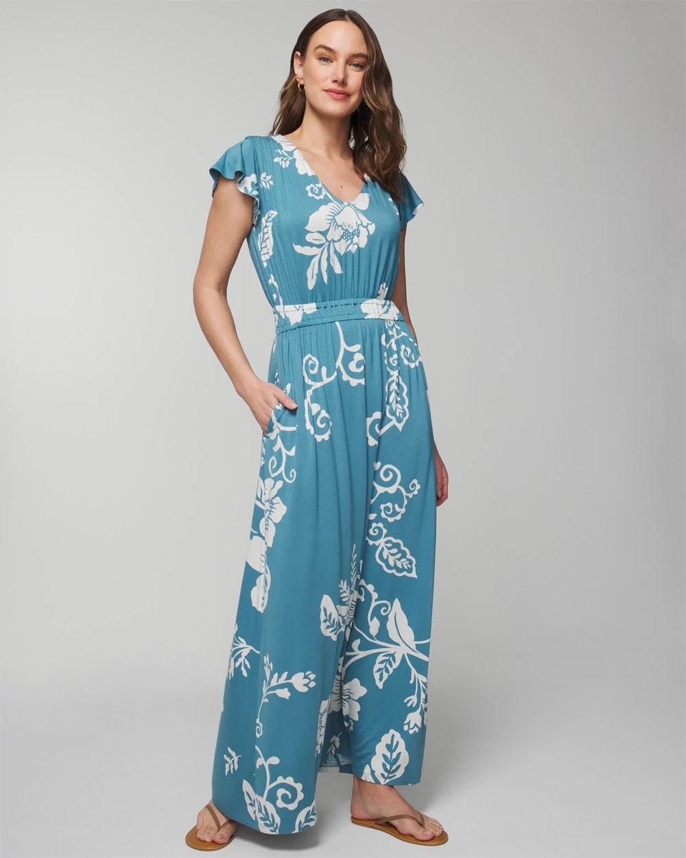 Flutter Sleeve Maxi Bra Dress - GARDEN TAPESTRY G BLUE | Soma outlet