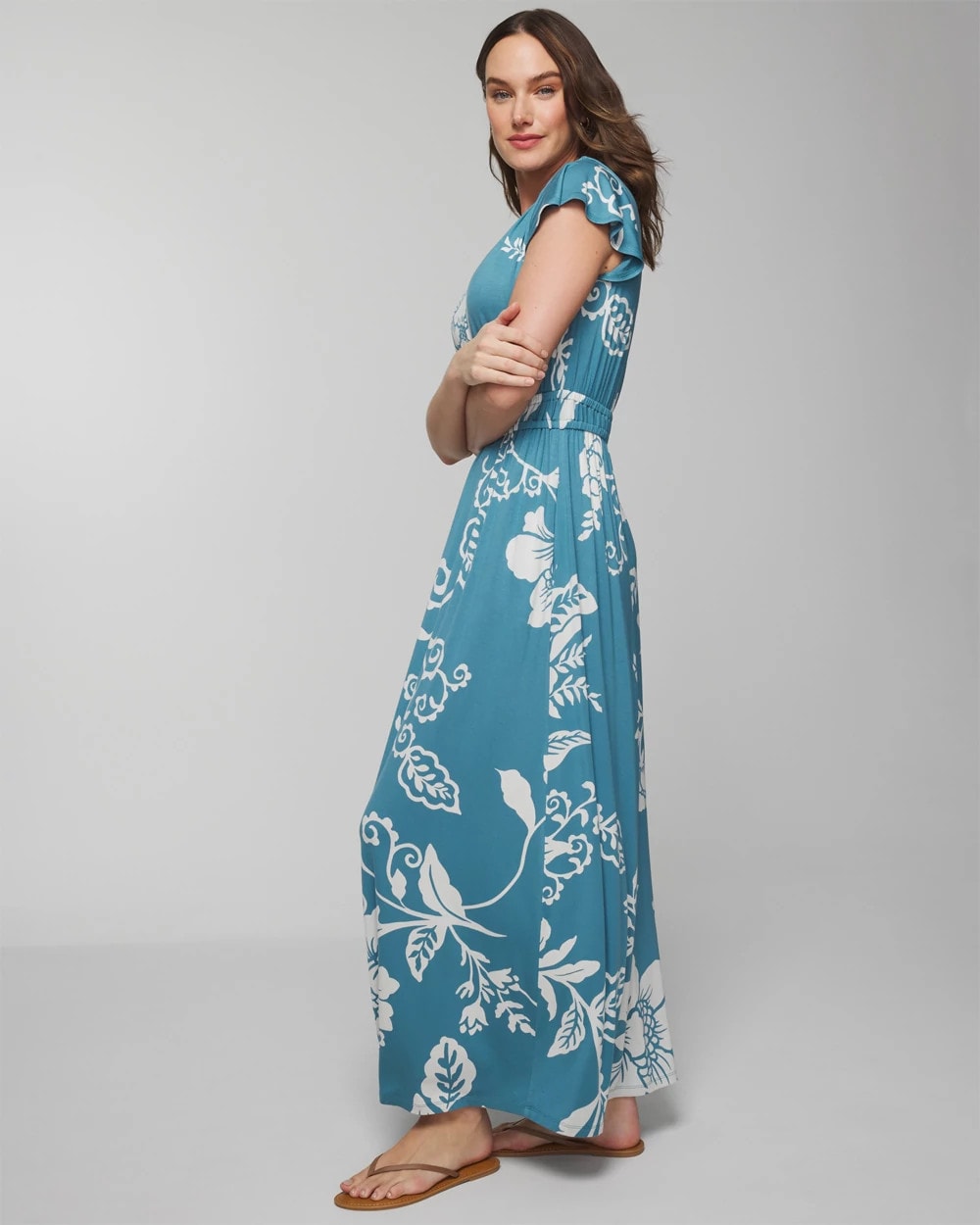 Flutter Sleeve Maxi Bra Dress - GARDEN TAPESTRY G BLUE | Soma outlet