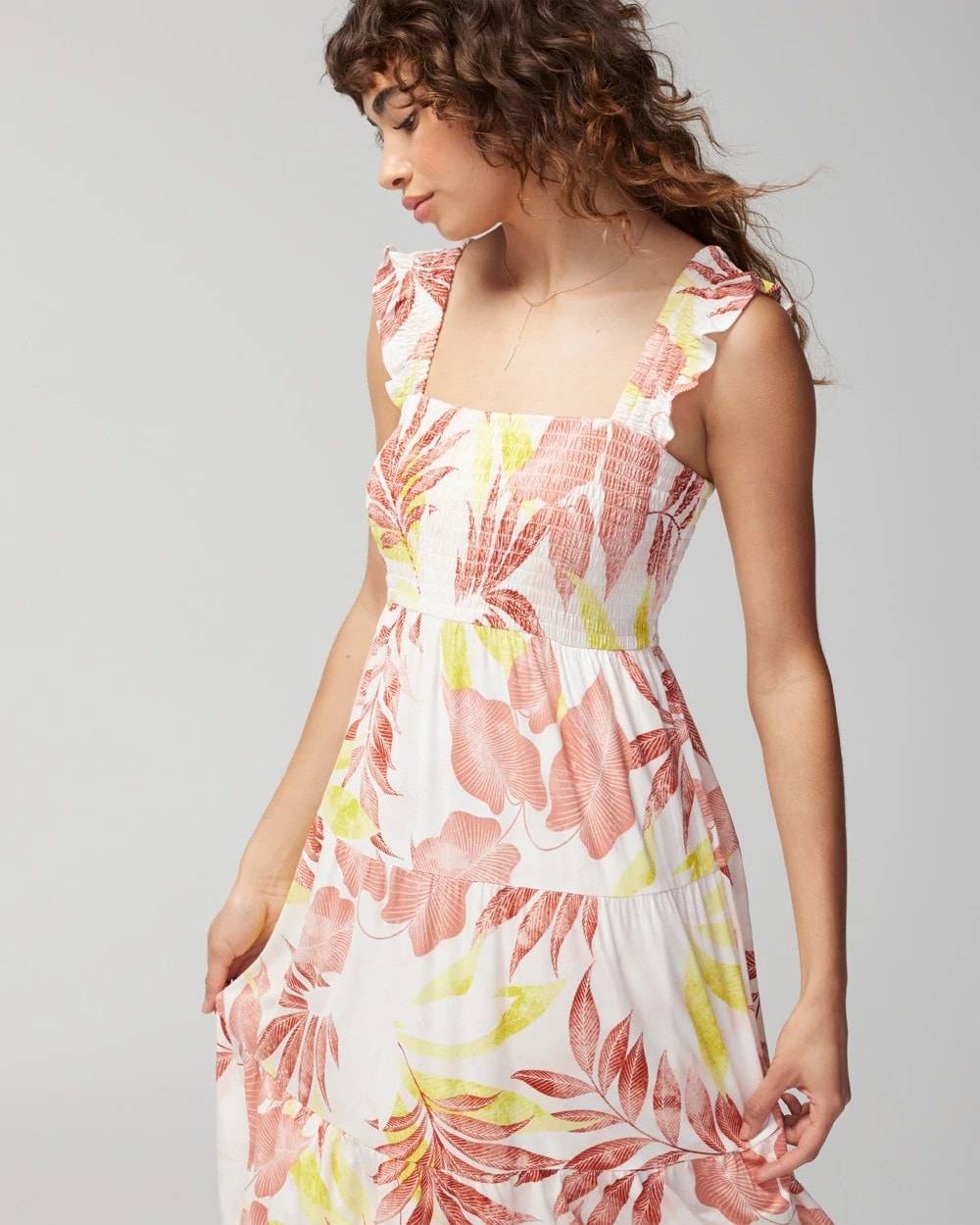 Smocked Flutter Sleeve Mini Bra Dress - ENCHANTED PALMS KEY LIME | Soma on sale