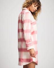 Long-Sleeve Notch Collar Sleepshirt - FROSTED PLAID PINK | Soma on sale
