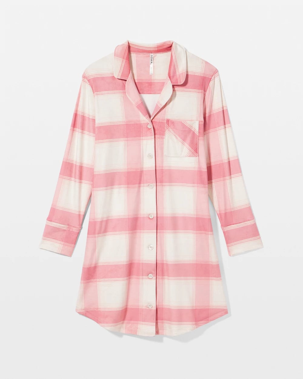 Long-Sleeve Notch Collar Sleepshirt - FROSTED PLAID PINK | Soma on sale