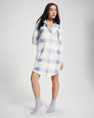 Long-Sleeve Notch Collar Sleepshirt - FROSTED PLAID BLUE | Soma sale