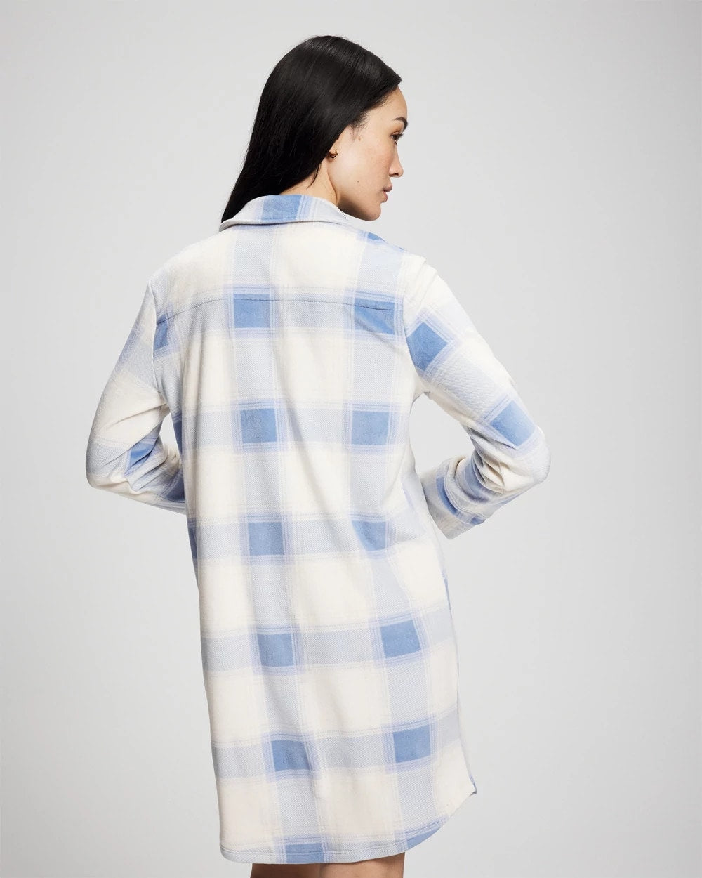 Long-Sleeve Notch Collar Sleepshirt - FROSTED PLAID BLUE | Soma sale