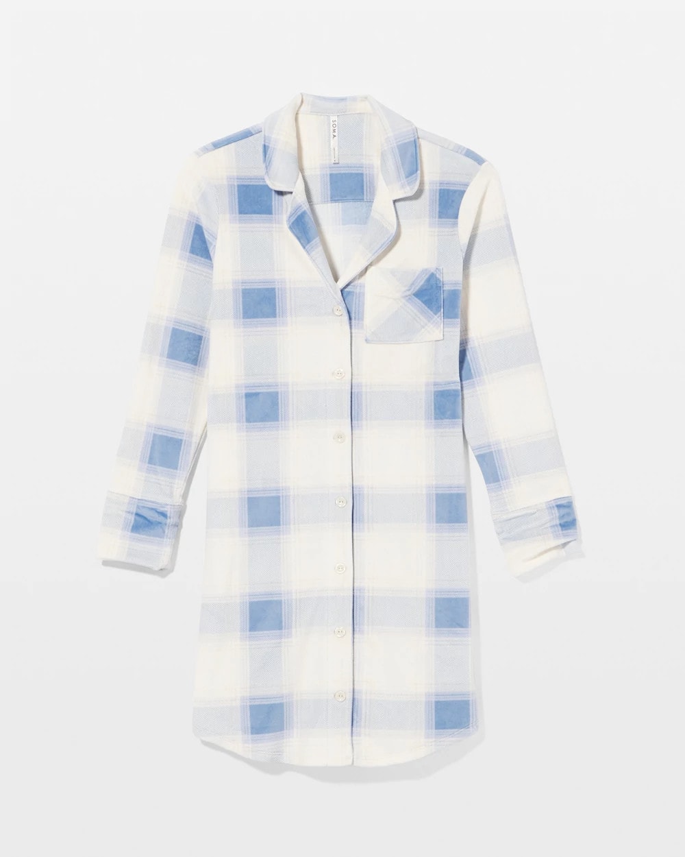 Long-Sleeve Notch Collar Sleepshirt - FROSTED PLAID BLUE | Soma sale