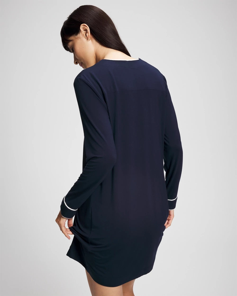Piped Long-Sleeve Sleepshirt - NIGHTFALL NAVY | Soma near me