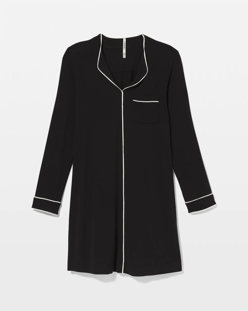 Piped Long-Sleeve Sleepshirt - BLACK | Soma for sale