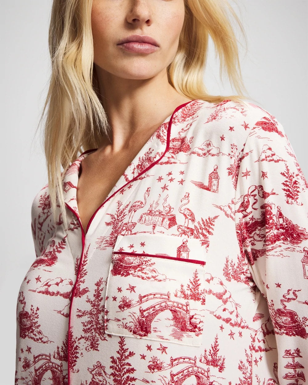 Piped Long-Sleeve Sleepshirt - ENCHANTED TOILE CHAMPAGNE | Soma on sale
