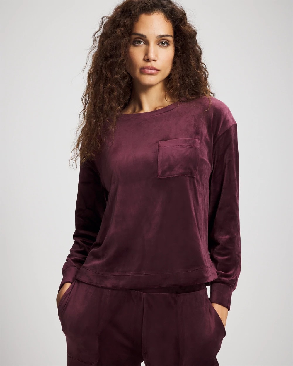 Velour Crewneck Sweatshirt - MERLOT | Soma discount