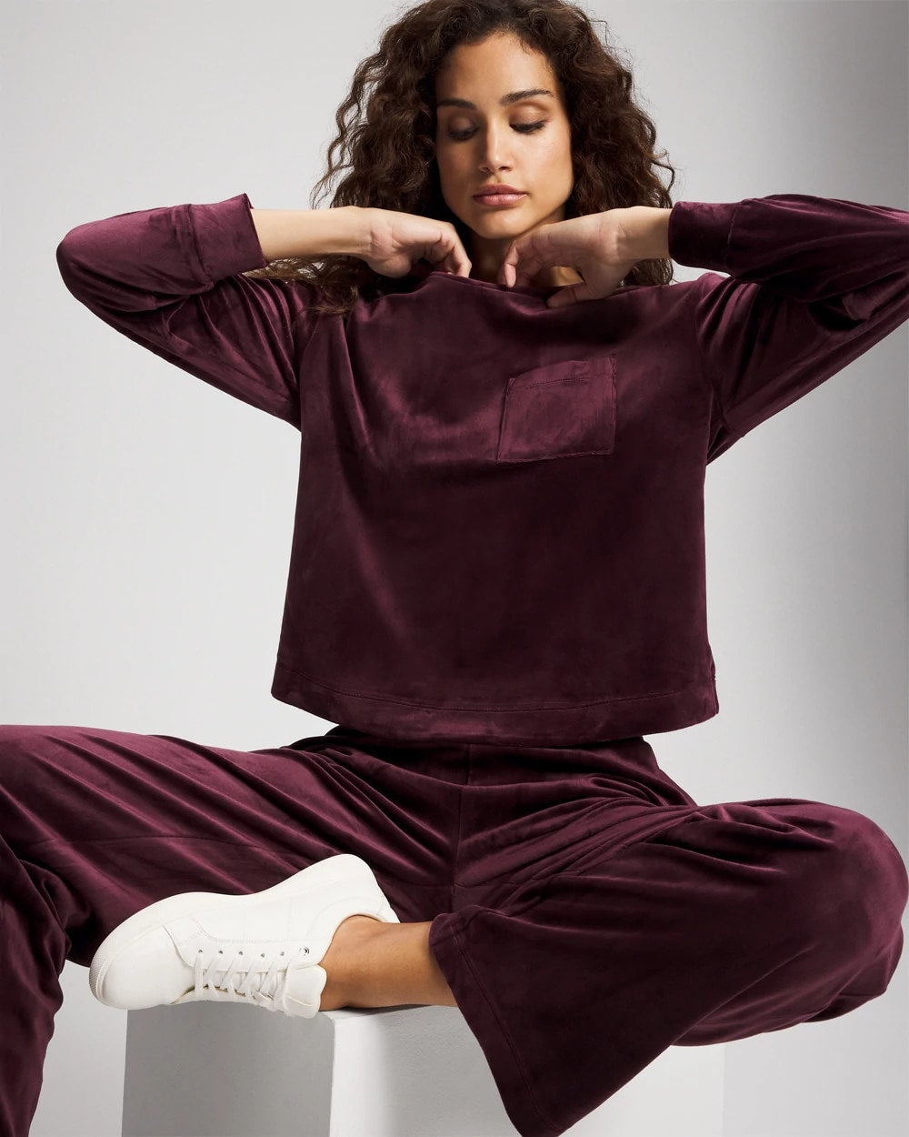Velour Crewneck Sweatshirt - MERLOT | Soma discount
