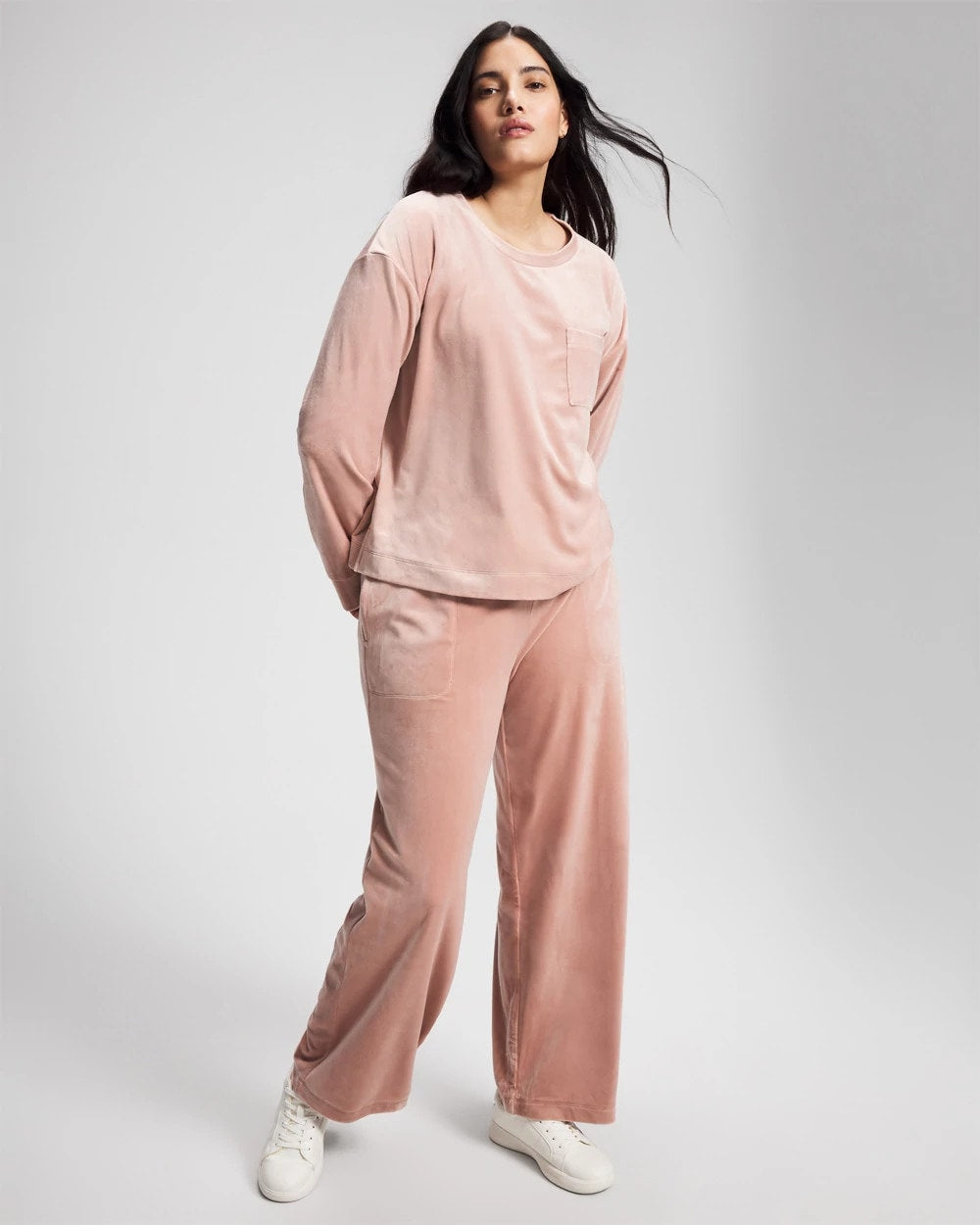 Velour Crewneck Sweatshirt - ADOBE ROSE | Soma Online
