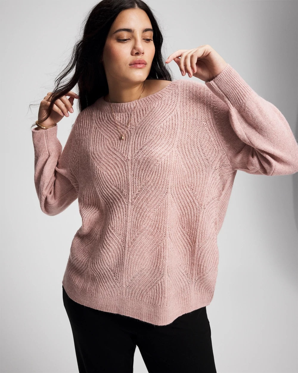 Shimmer Cable Knit Sweater - ADOBE ROSE | Soma discount