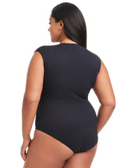 Pique Ole Cap Sleeve Surplice One Piece - BLACK | Soma for sale