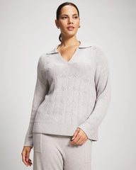 Premier Knit Cable Knit Collared Sweater - HEATHER STONE | Soma on sale