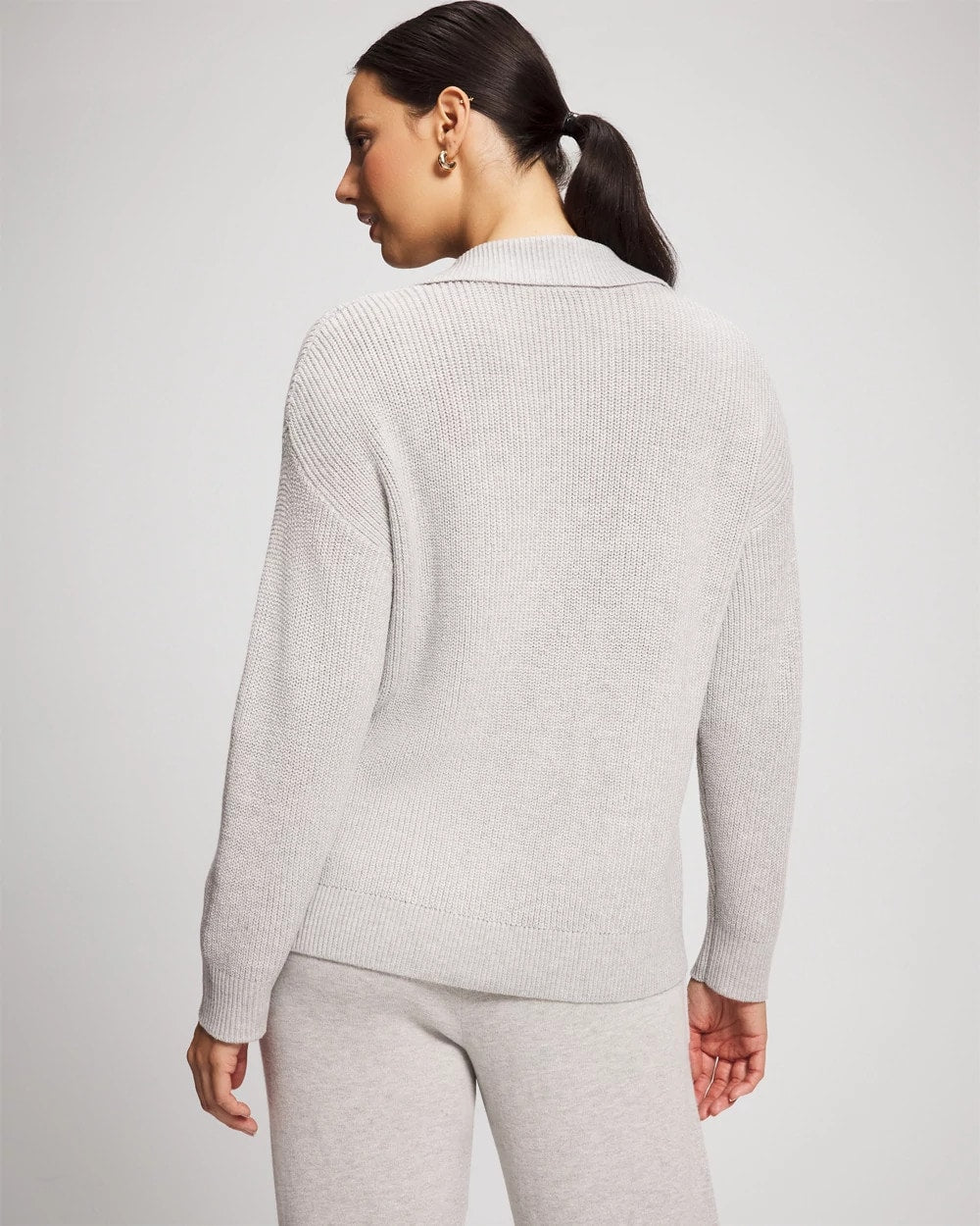 Premier Knit Cable Knit Collared Sweater - HEATHER STONE | Soma on sale