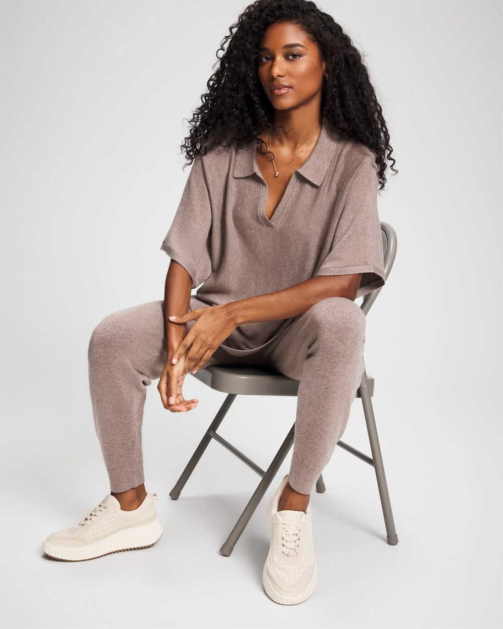 Premier Knit Sweater Collared Top - HEATHER FAWN | Soma for sale