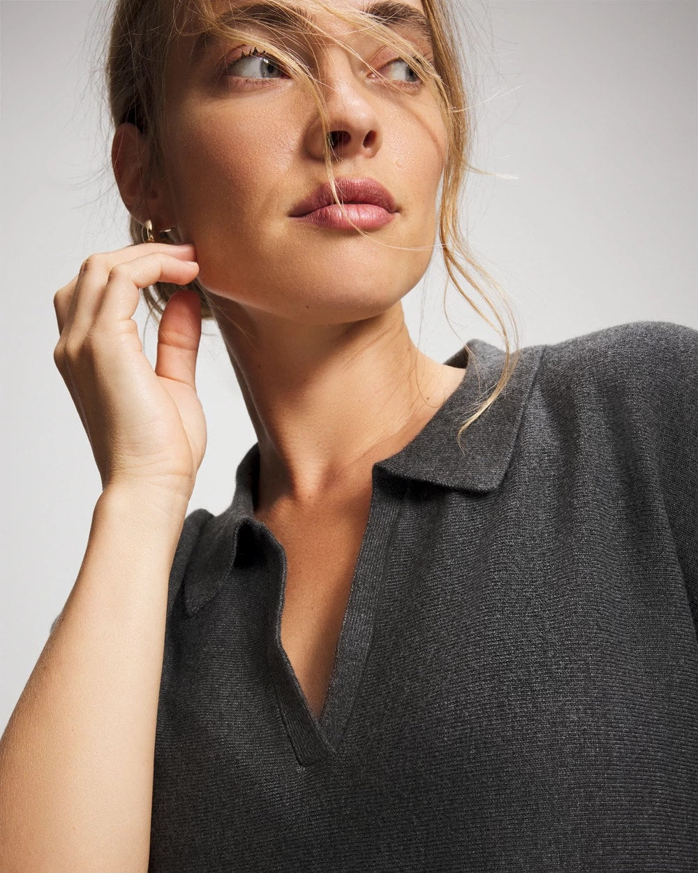 Premier Knit Sweater Collared Top - HEATHER QUARTZ | Soma on sale