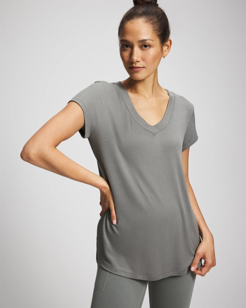 Rib Knit V-Neck Tee - SEDONA SAGE | Soma outlet
