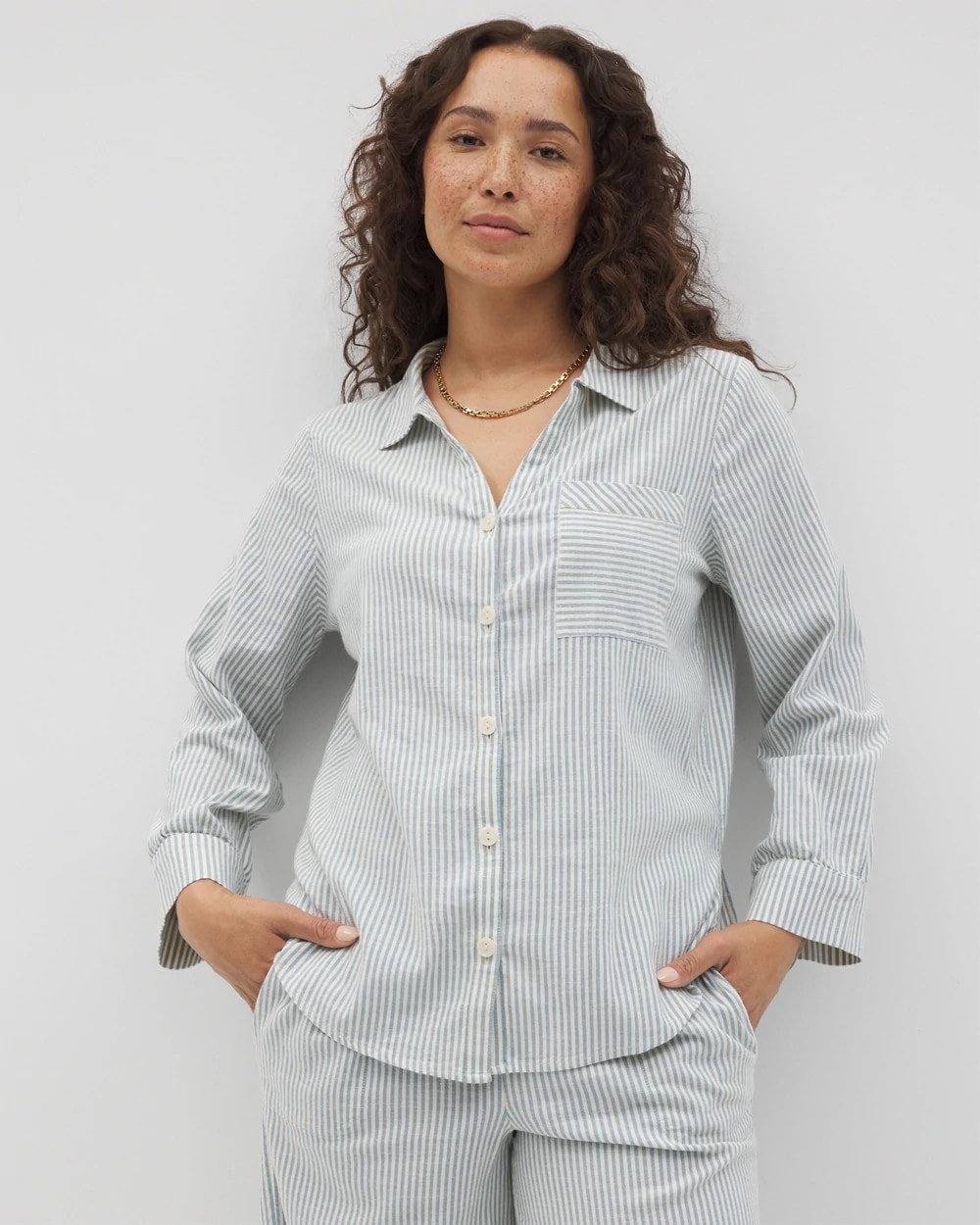 Beach Cotton Long Sleeve Button-Up - BLUE HEAVEN STRIPE | Soma discount