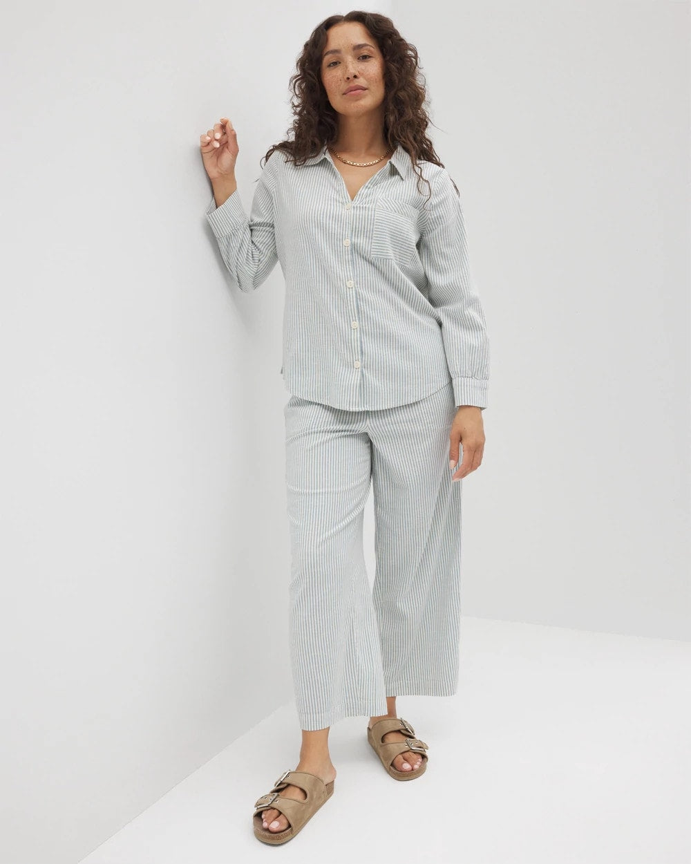 Beach Cotton Long Sleeve Button-Up - BLUE HEAVEN STRIPE | Soma discount