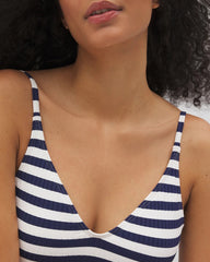Soma Swim Deep Plunge One-Piece - BLUE STRIPE RIB | Soma outlet