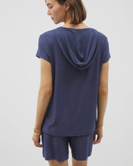 Crinkle Knit Short Sleeve V-Neck Hoodie - LUNAR TIDE | Soma near me
