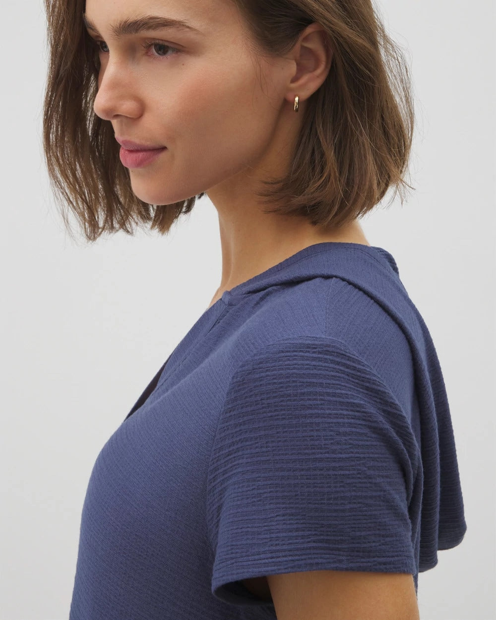 Crinkle Knit Short Sleeve V-Neck Hoodie - LUNAR TIDE | Soma near me
