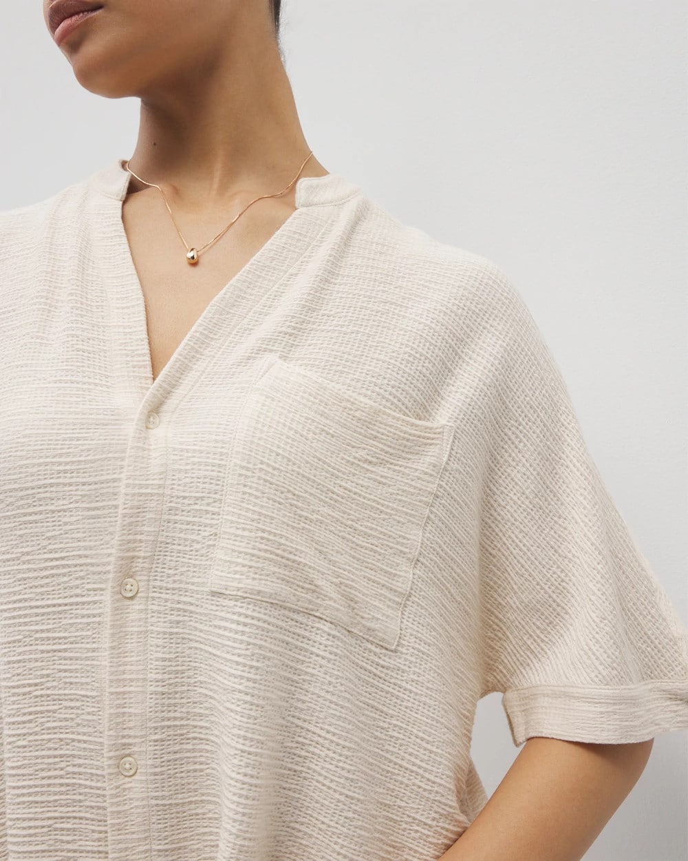 Crinkle Knit Relaxed Button-Up Top - PARCHMENT | Soma outlet