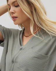 Crinkle Knit Relaxed Button-Up Top - RESTORATION GREEN | Soma near me