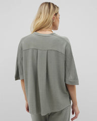 Crinkle Knit Relaxed Button-Up Top - RESTORATION GREEN | Soma near me