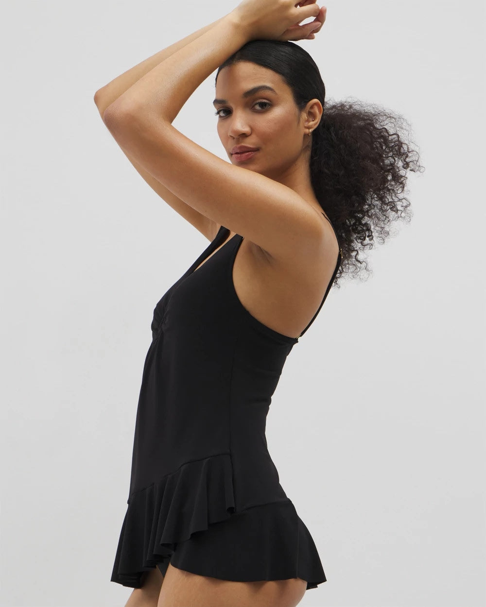 Beyond Control Solid Essentials Ruffle Swim Dress - BLACK | Soma on sale
