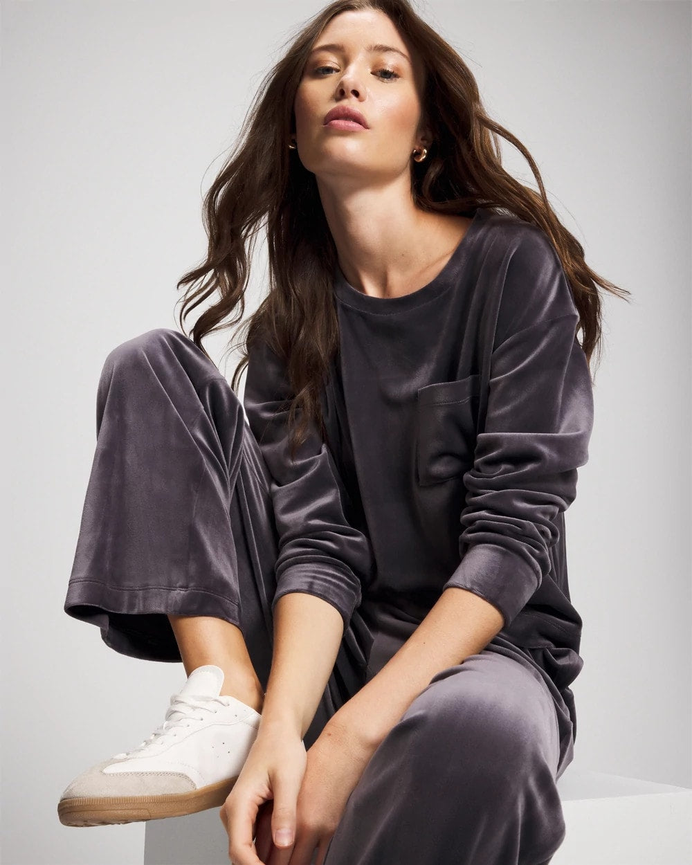 Velour Straight Leg Pants - GRAY INK | Soma near me