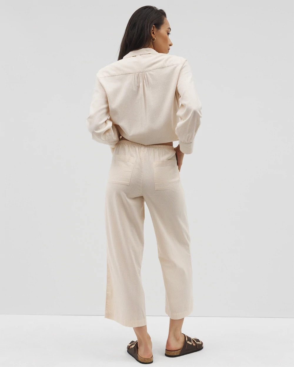 Beach Cotton Crop Pant - PALE SAND STRIPE | Soma Online