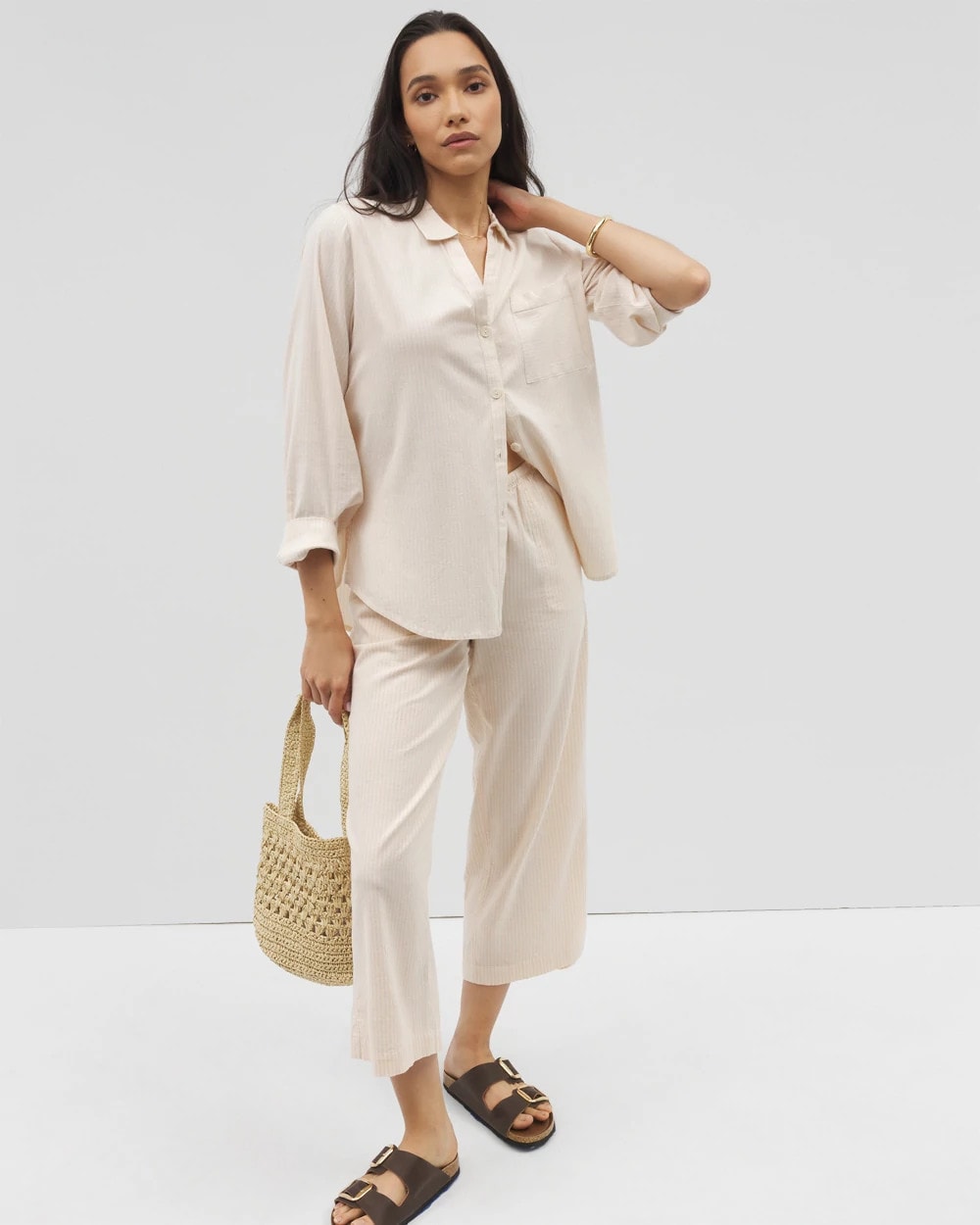 Beach Cotton Crop Pant - PALE SAND STRIPE | Soma Online