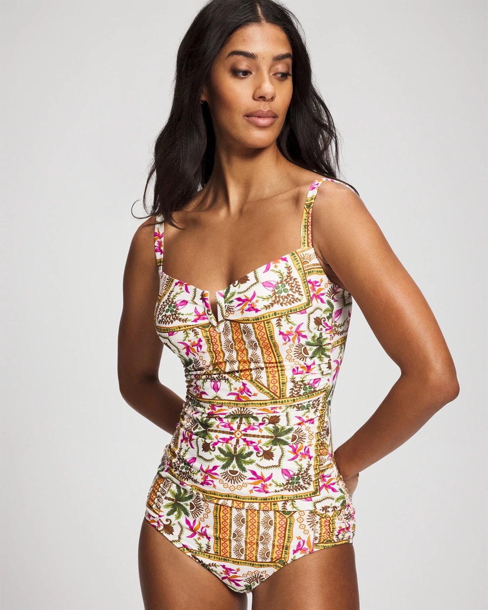V-Wire Tankini Top - PATCHWORK PALMS COCONUT | Soma Online