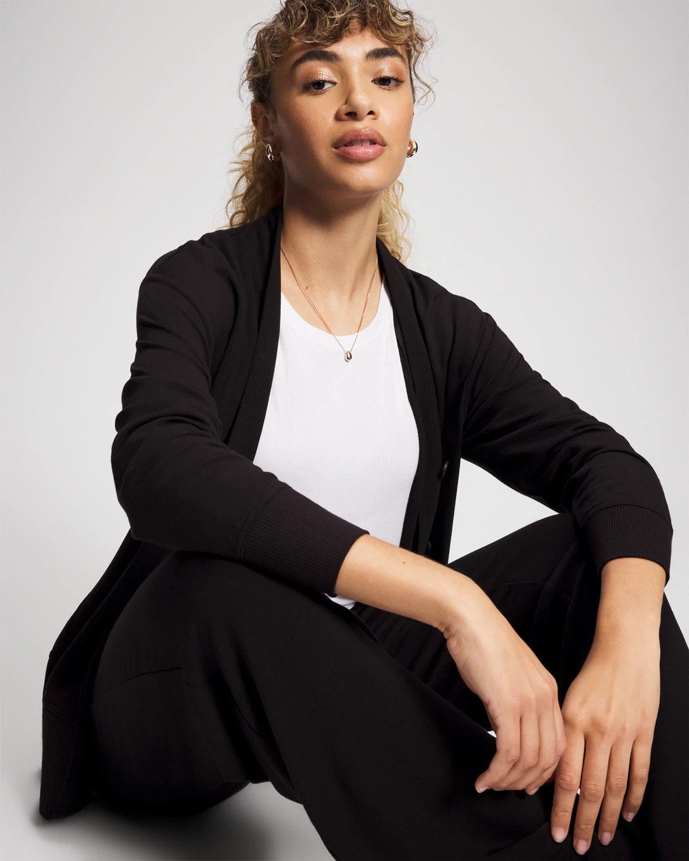 Ultrasoft Fleece Relaxed Button Up Cardigan - BLACK | Soma outlet