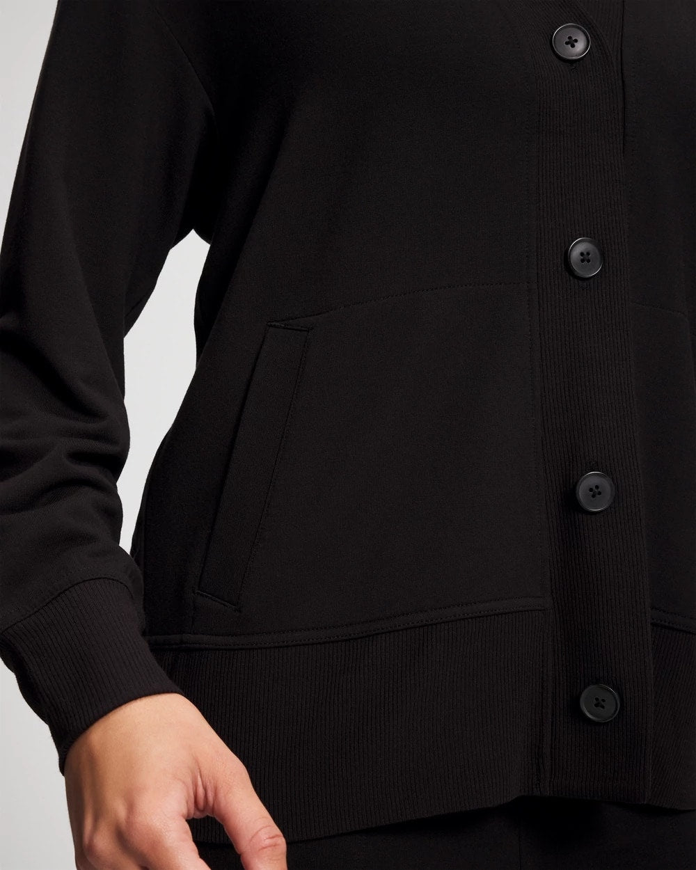 Ultrasoft Fleece Relaxed Button Up Cardigan - BLACK | Soma outlet