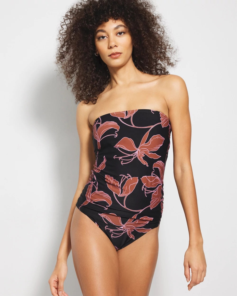 Bandeau Tankini Top - STAMPED TROPICS M BK BRN | Soma on sale