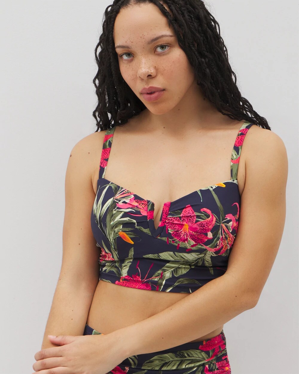 Soma Swim V-Wire Cropped Bikini Top - LE TIGRE TROPICAL NAVY | Soma for sale