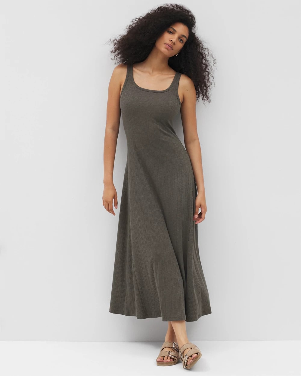Rib Square Neck Lounge Dress - DARK GRAY OLIVE | Soma discount