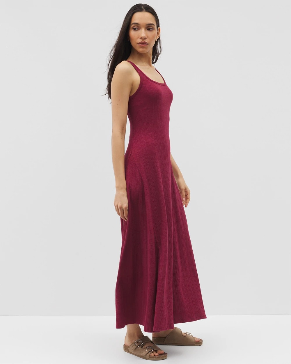 Rib Square Neck Lounge Dress - GARNET | Soma Online