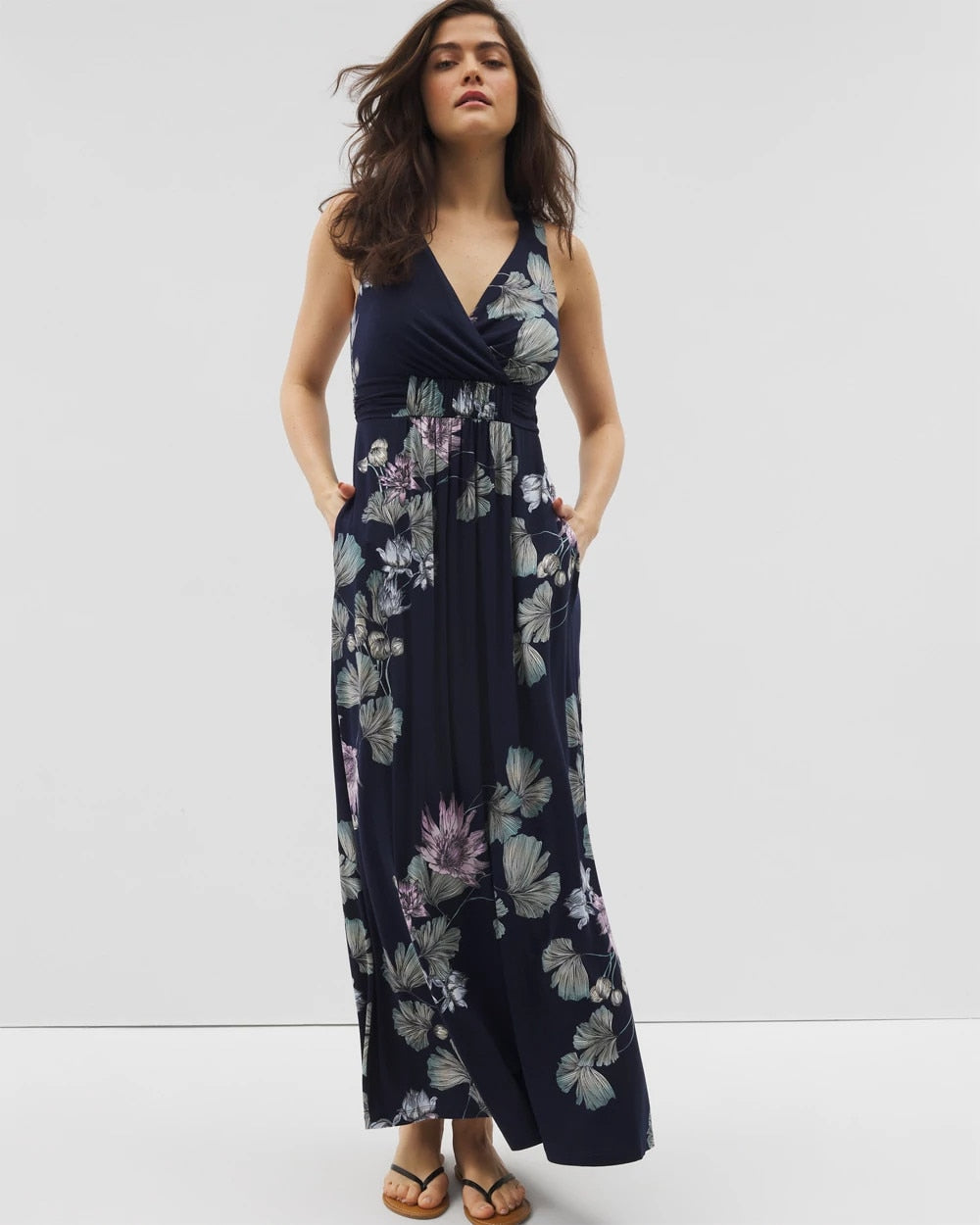 Isla Cross Back Maxi Bra Dress - BOTANICAL BLISS NAVY | Soma sale