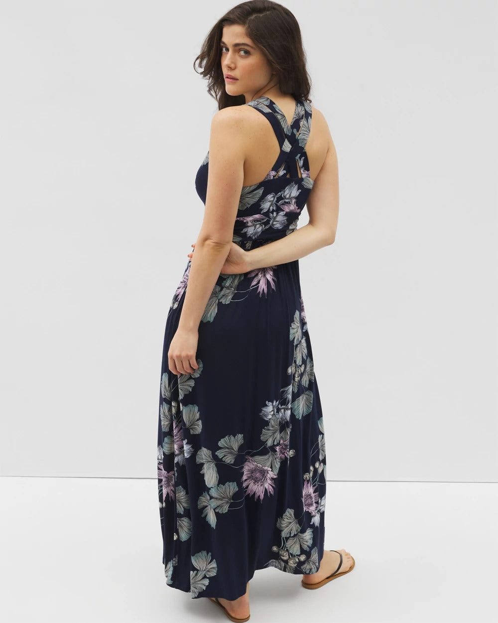 Isla Cross Back Maxi Bra Dress - BOTANICAL BLISS NAVY | Soma sale