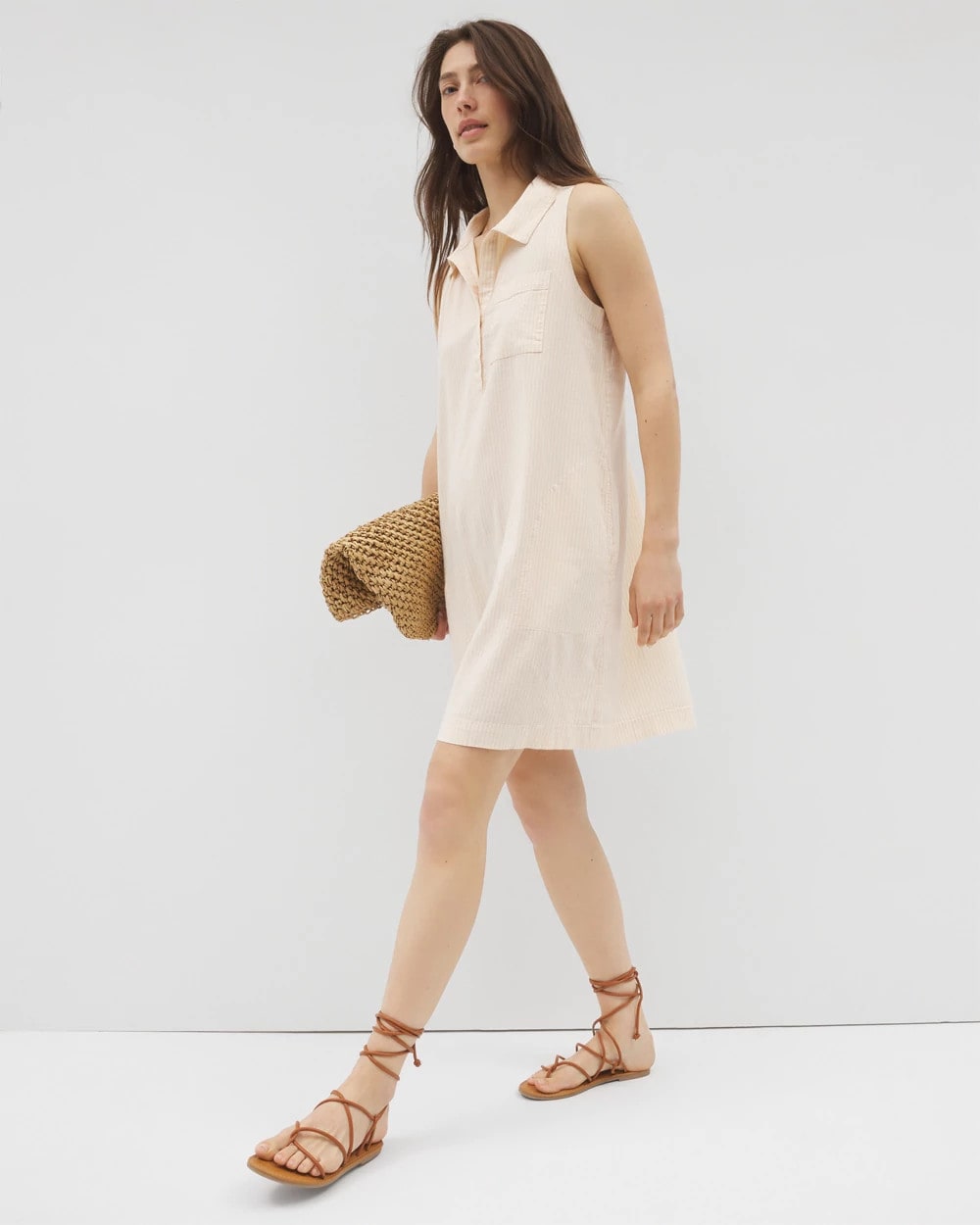 Beach Cotton Short Dress - PALE SAND STRIPE | Soma Online