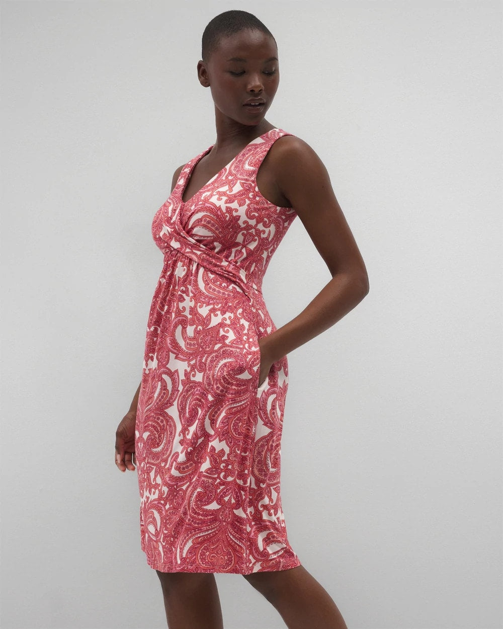 V-Neck Short Bra Dress - SHOW OFF PAISLEY PEACH | Soma Online