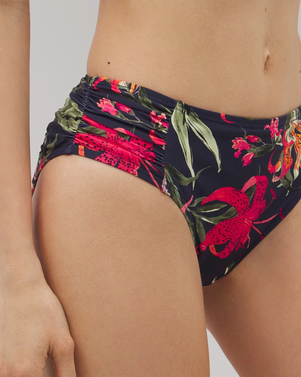 Soma Swim Ruched Bikini Bottoms - LE TIGRE TROPICAL NAVY | Soma for sale