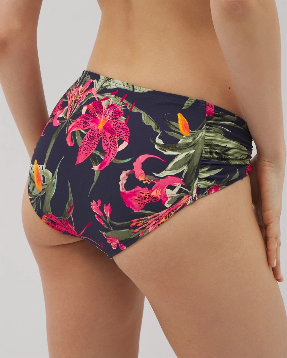 Soma Swim Ruched Bikini Bottoms - LE TIGRE TROPICAL NAVY | Soma for sale
